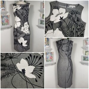 Carolina Herrera Gray Tweed w/ Black & White Embroidered Floral - Luxury 10